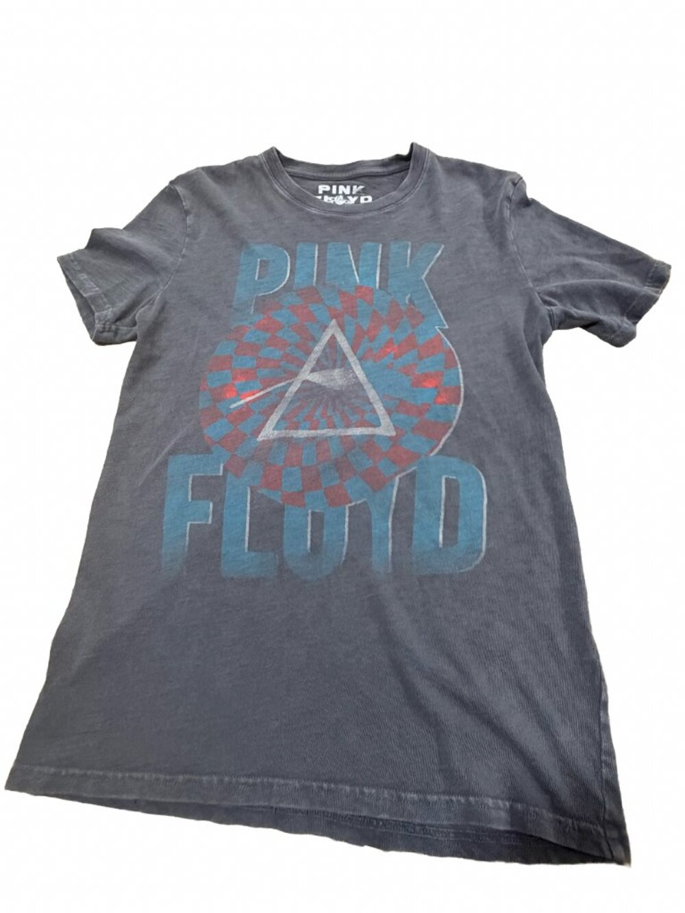 Vintage Style Pink Floyd Prism Graphic Tee - Small - Acid Mineral Wash Charcoal